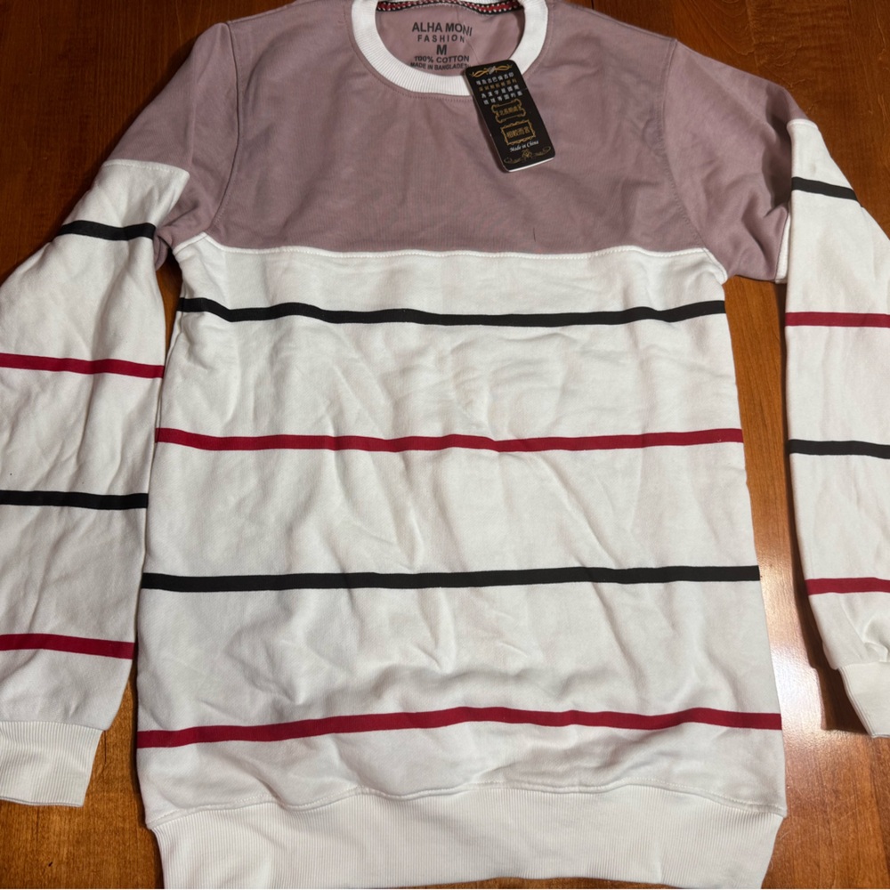 Striped Long Sleeve Top - White and Purple